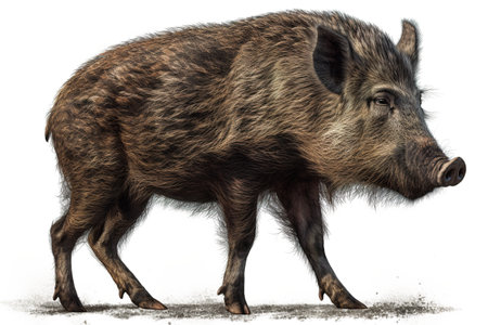 A wild boar is standing on the ground. Generative AI image.の素材