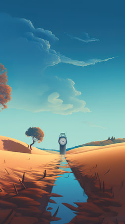 A painting of a small stream in a desert. Generative AI image.の素材