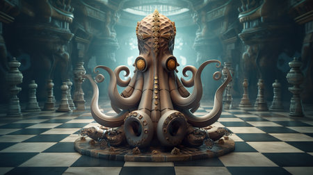 Cthulhu playing chess. Generative AI image.の素材