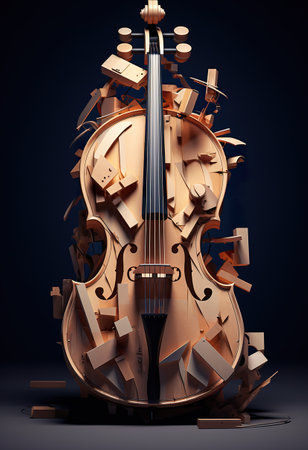 A violin made out of pieces of cardboard. Generative AI image.の素材