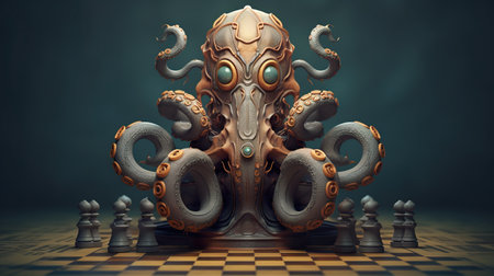 Cthulhu playing chess. Generative AI image.の素材