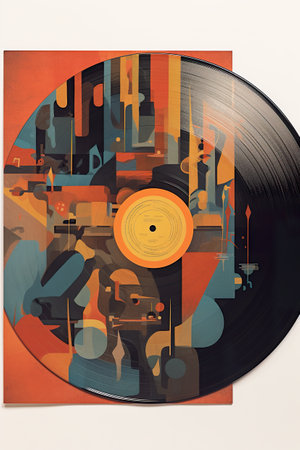 A picture of a record on a table. Generative AI image.の素材