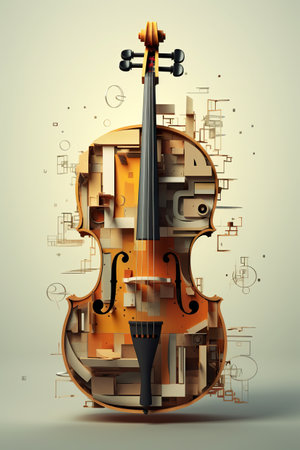 A violin that is sitting on top of a table. Generative AI image.の素材