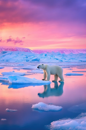 A polar bear standing on top of an ice floer. Generative AI image.の素材