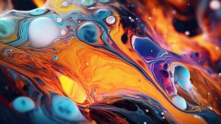 A close up of a colorful liquid painting. Generative AI image.の素材