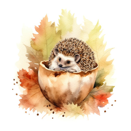 A hedge in a bowl with leaves around it. Generative AI image.の素材