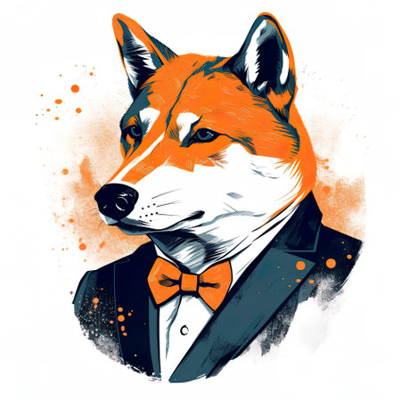 Cute spy shiba inu dog, generative AI illustrationの素材