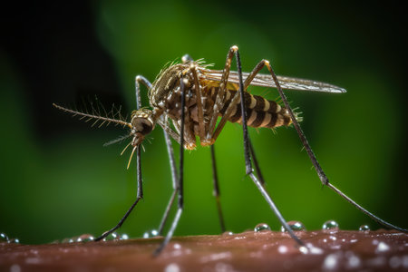 A mosquito that is sitting on top of a persons arm. Generative AI image.の素材