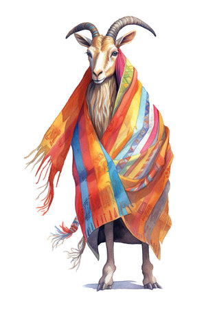 A painting of a goat wrapped in a blanket. Generative AI image.の素材