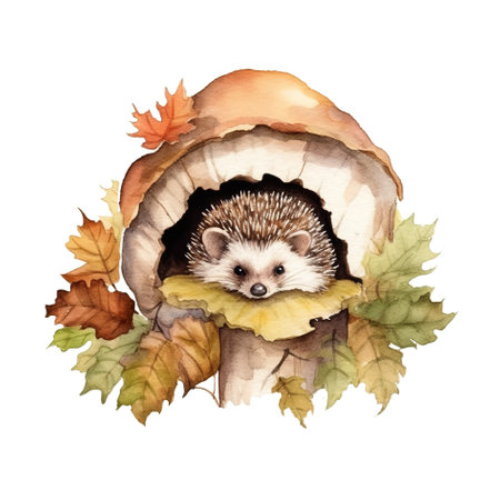 A hedge in a mushroom with leaves around it. Generative AI image.の素材