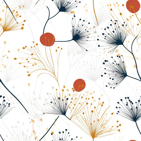 A pattern of dandelions on a white background. Generative AI image.の素材