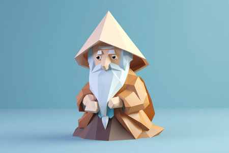 A paper origami of an old wizard. Generative AI image.の素材