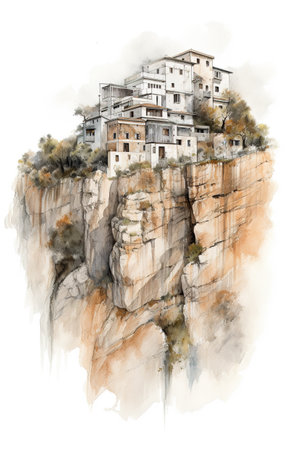 Greek monastery on top of the hill. Generative AI illustration.の素材