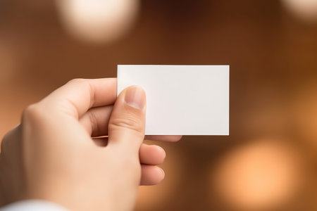 A person holding a business card in their hand. Generative AI image.の素材