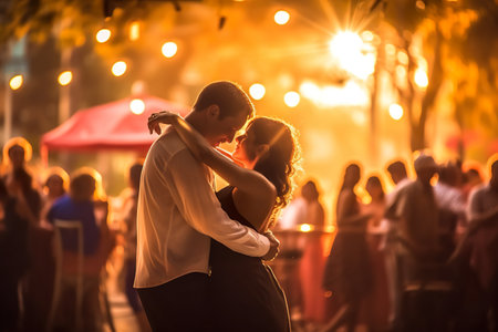 Argentine tango festival with people dancing, AI generative.の素材