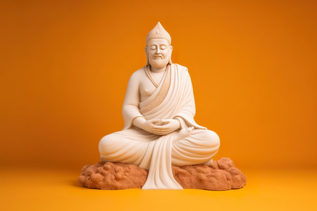 A statue of a person sitting on a rock. Generative AI image.の素材