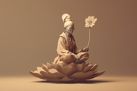 A statue of a person sitting on a flower. Generative AI image.の素材