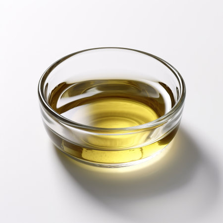 A bowl of oil on a white surface. Generative AI image.の素材