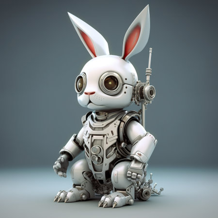 A robot bunny with a gun in its hand. Generative AI image.の素材