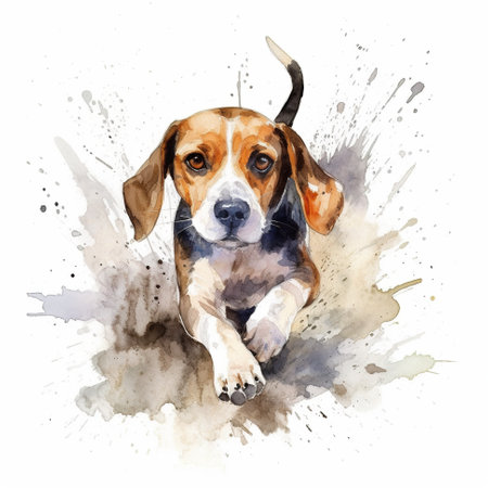 A watercolor painting of a dog laying down. Generative AI image.の素材