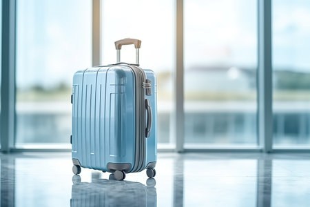 A piece of luggage sitting in front of a window. Generative AI image.の素材