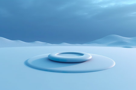 A white and blue stage platform, abstract product podium on blue. Generative AI.の素材