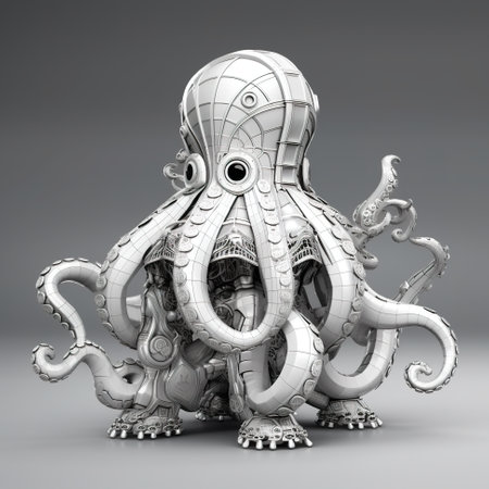 An octopus is sitting on a gray surface. Generative AI image.の素材