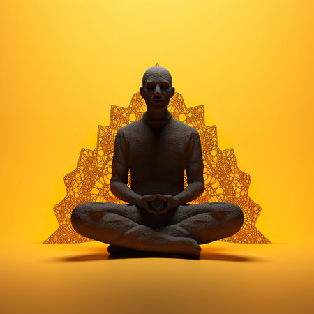 A man sitting in a lotus position with his eyes closed. Generative AI image.の素材