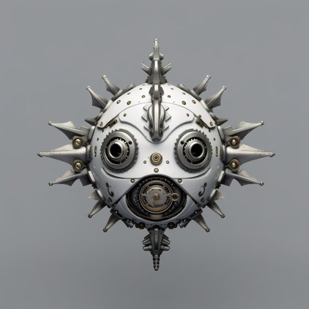 A metal object with a face made out of gears. Generative AI image.の素材