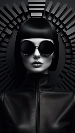 A woman wearing sunglasses and a leather jacket. Generative AI image.の素材