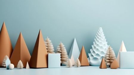 A group of paper christmas trees on a table. Generative AI image.の素材