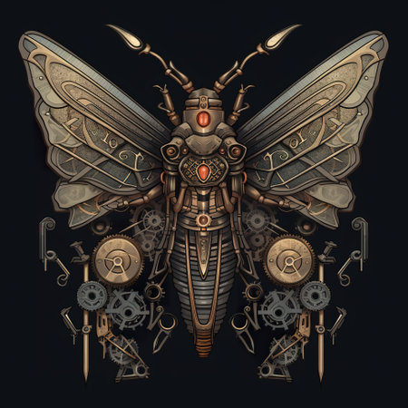 A butterfly with gears and gears attached to its wings. Generative AI image.の素材