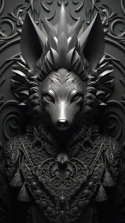 A black and white photo of a fox. Generative AI image.の素材