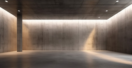 A room with a concrete wall and floor. Generative AI image.の素材