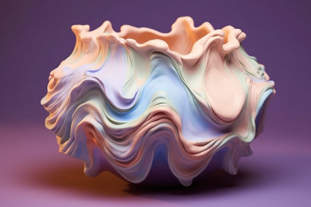 A white and blue vase sitting on top of a table. Generative AI image.の素材