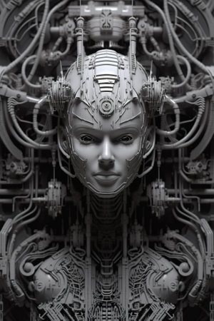 A black and white photo of a womans face. Generative AI image.の素材