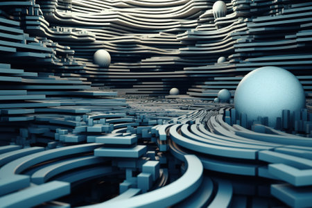 A 3d image of a maze with a sphere in the middle. Generative AI image.の素材