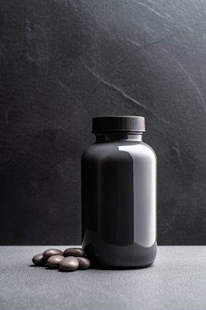 A bottle of pills and some pills on a table. Generative AI image.の素材