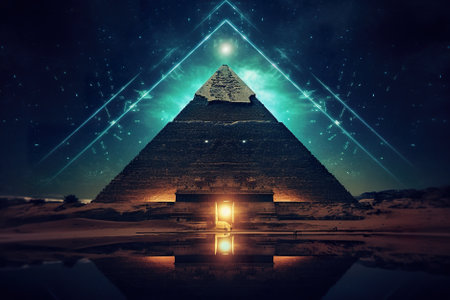 An image of a pyramid in the desert. Generative AI image.の素材