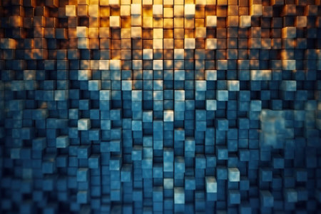 A photo of a wall made up of cubes. Generative AI image.の素材
