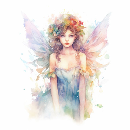 A watercolor painting of a woman with flowers in her hair. Generative AI image.の素材