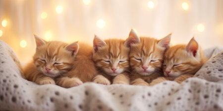 A group of kittens sleeping together on a blanket. Generative AI image.の素材