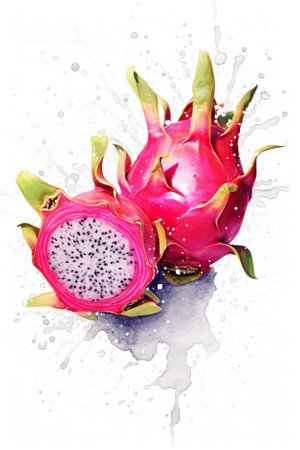 A watercolor painting of a dragon fruit. Generative AI image.の素材