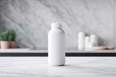 A white bottle sitting on top of a counter. Generative AI image.の素材