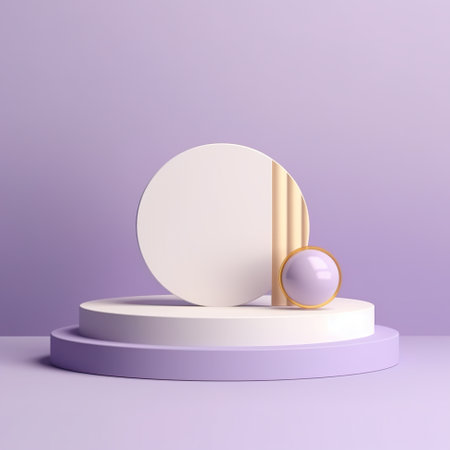 A white pedestal with a purple sphere on top of it. Generative AI image.の素材