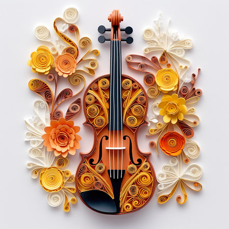 A violin made out of quilled paper flowers. Generative AI image.の素材