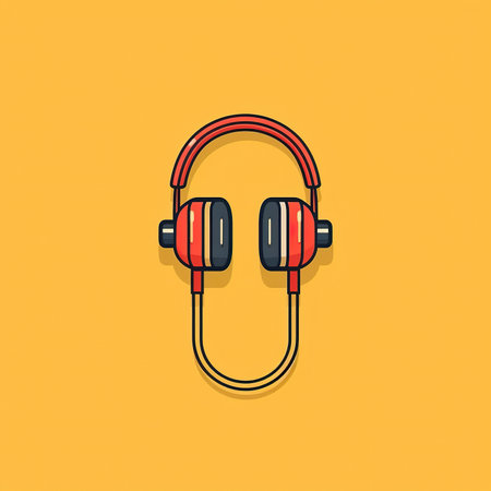 A pair of headphones on a yellow background. Generative AI image.の素材