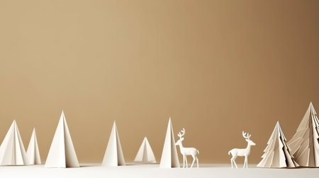 A group of paper christmas trees on a table. Generative AI image.の素材