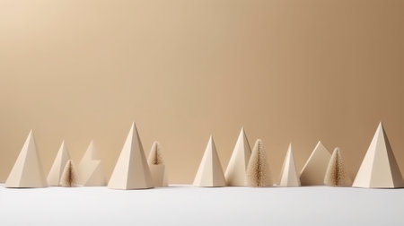 A group of paper christmas trees and deer. Generative AI background, copy space.の素材