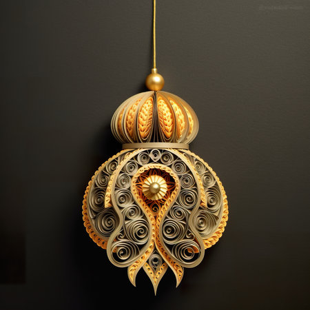 A paper ornament hanging from a string. Generative AI image.の素材